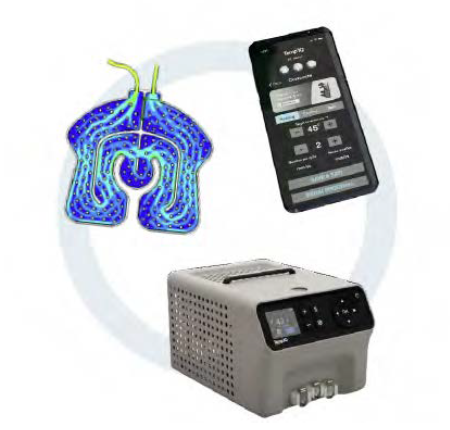 Clydesdale system — scalp cooling pad, TempIQ app, and thermal engine