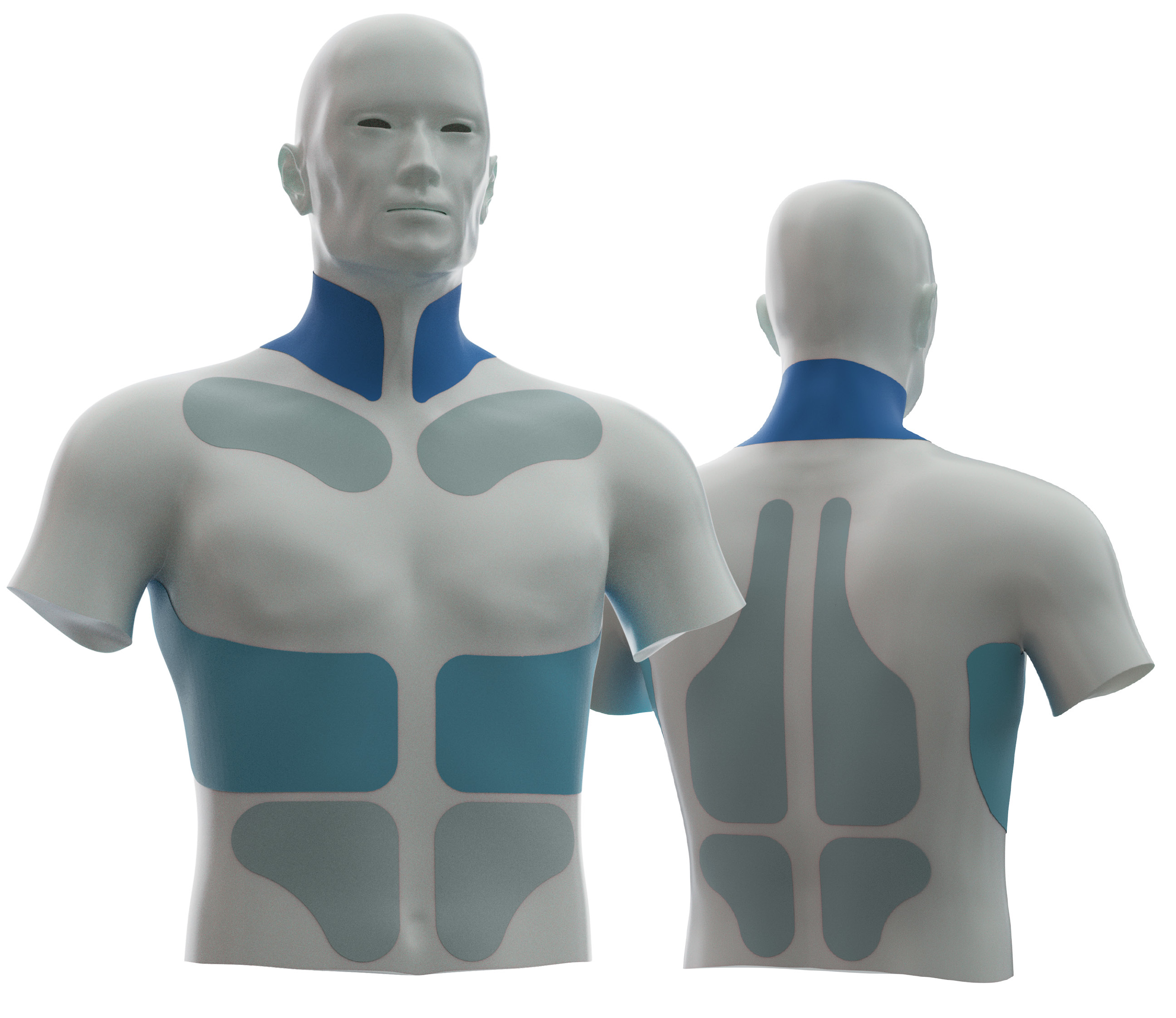 Temp°IQ cooling zones mapped to the body — front and rear, showing the three escalating thermal tiers