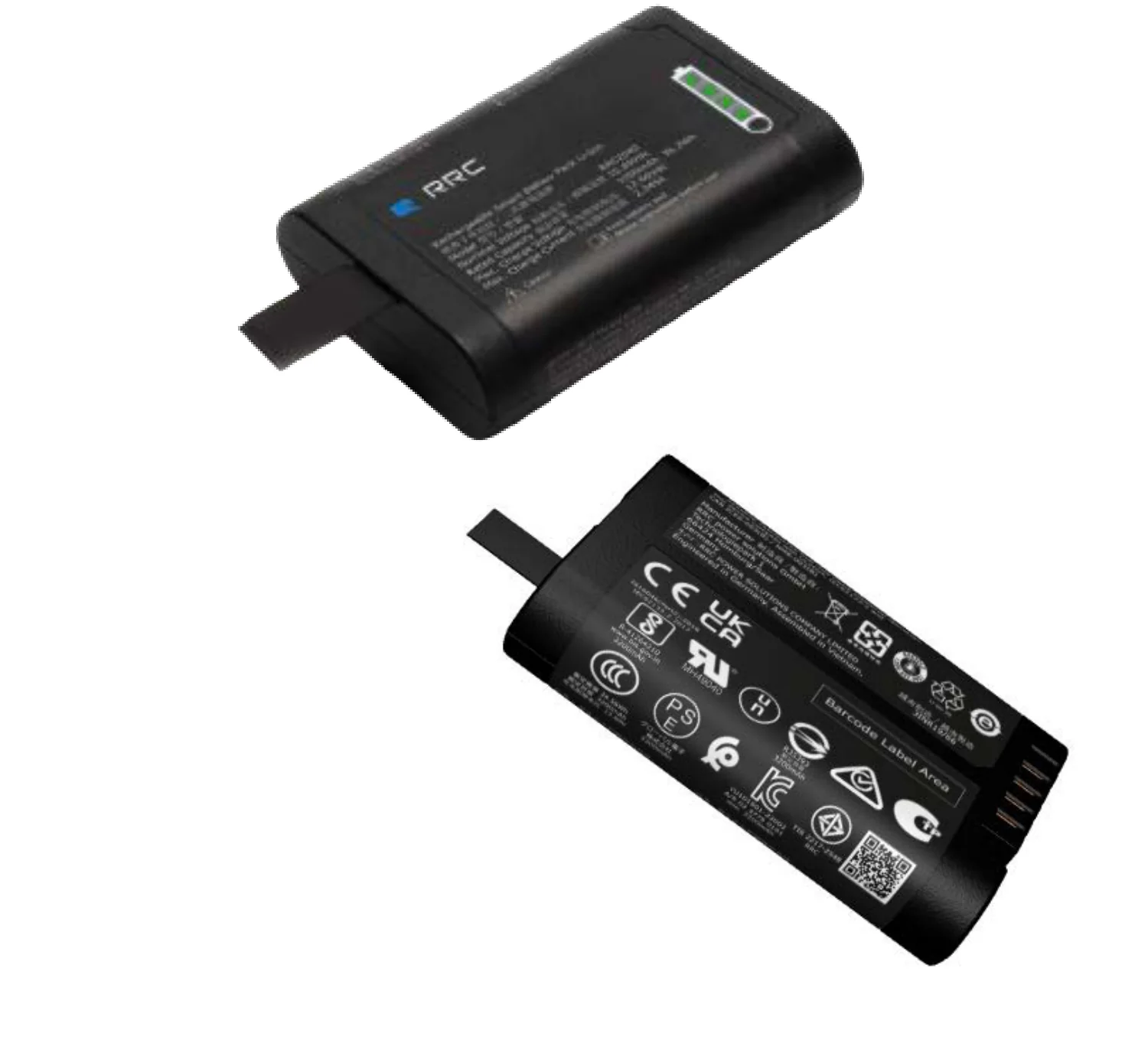 RRC2040 battery pack — top view and certification markings